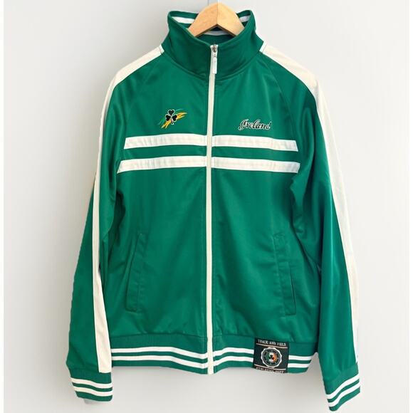 Vtg Retro Irish Track Jacket Green & White “Ireland” Shamrock Logo Sz M 2000s - Picture 1 of 16